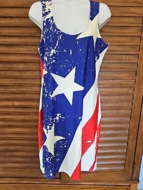 Source Unknown Red White and Blue Stars & Stripes Sleeveless Dress
